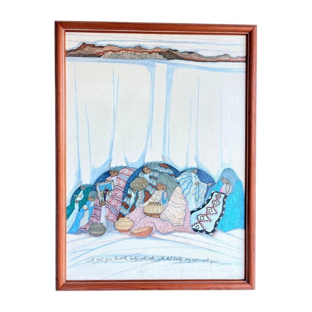 Amado Maurilio Pena Canvas Lithograph Replica Native American Frame 26x19 1982
